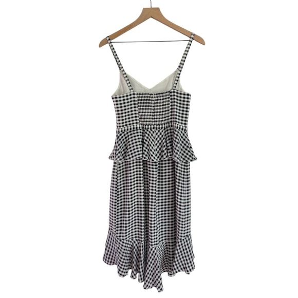 J. Crew Silk Gingham Spaghetti Strap Ruffle Tiered Midi‎ Dress Blue White Size 4 - Picture 5 of 11